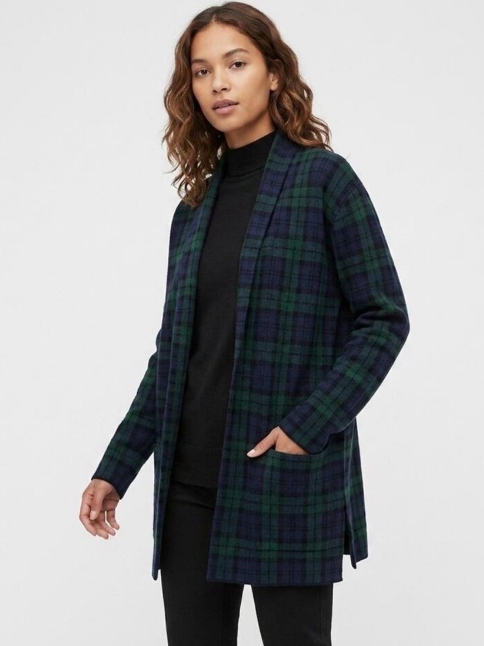 Like new J Crew black watch Plaid Chelsea Sweater Blazer Cardigan Size XS